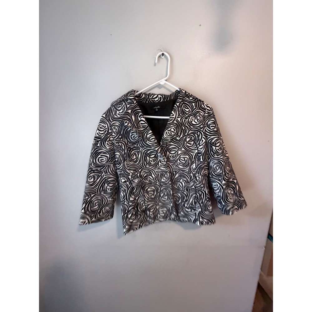 Rafaella Womens Black White Swirl Rose Print One Button Blazer Jacket Small